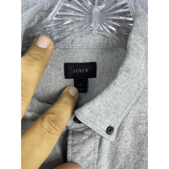 J Crew Shirt Men's L Gray Long Sleeve Button Down Elbow Pads Canvas Casual - Picture 4 of 10